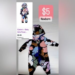 Carters Baby Floral Hooded French Terry Jumpsuit